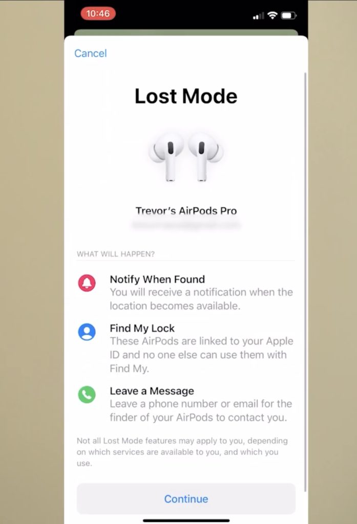 Photo of lost mode option in find my app of iphone