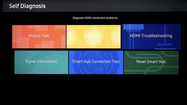 Photo of self diagnosis menu in samsung tv device care feature