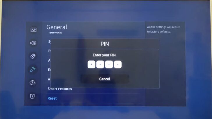 Photo of entering pin in samsung tv factory reset settings