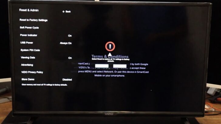 Photo of reset to factory settings feature of vizio tv