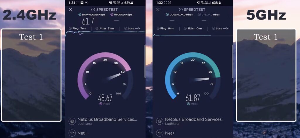 Image comparing the speed of 2.4 ghz and 5 ghz wi-fi frequencies