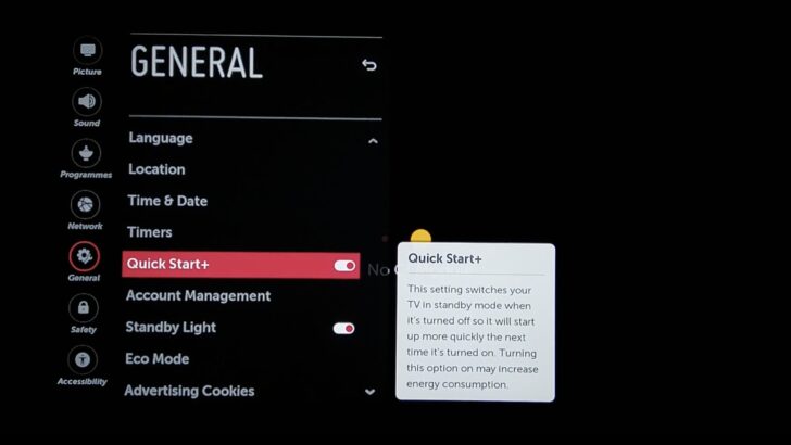 Photo of quick start feature in lg tv