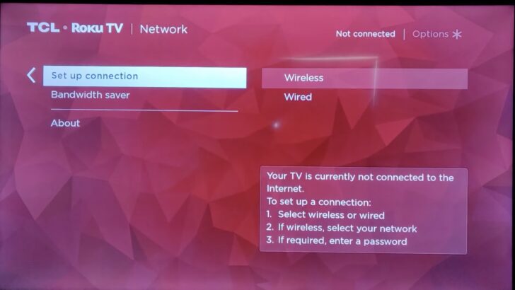 Photo of network connection settings in tcl tv