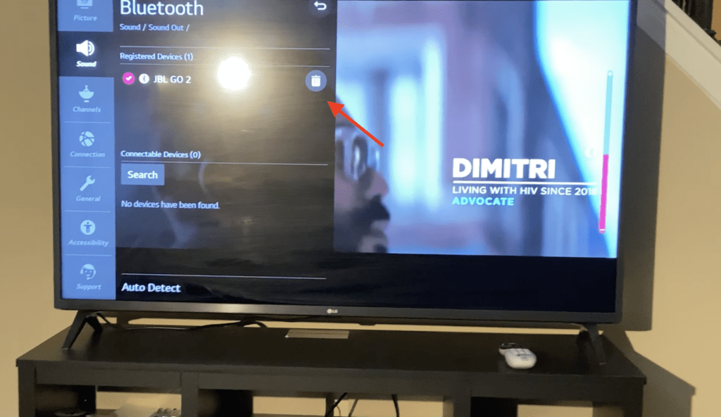Photo of the Bluetooth settings on an LG TV