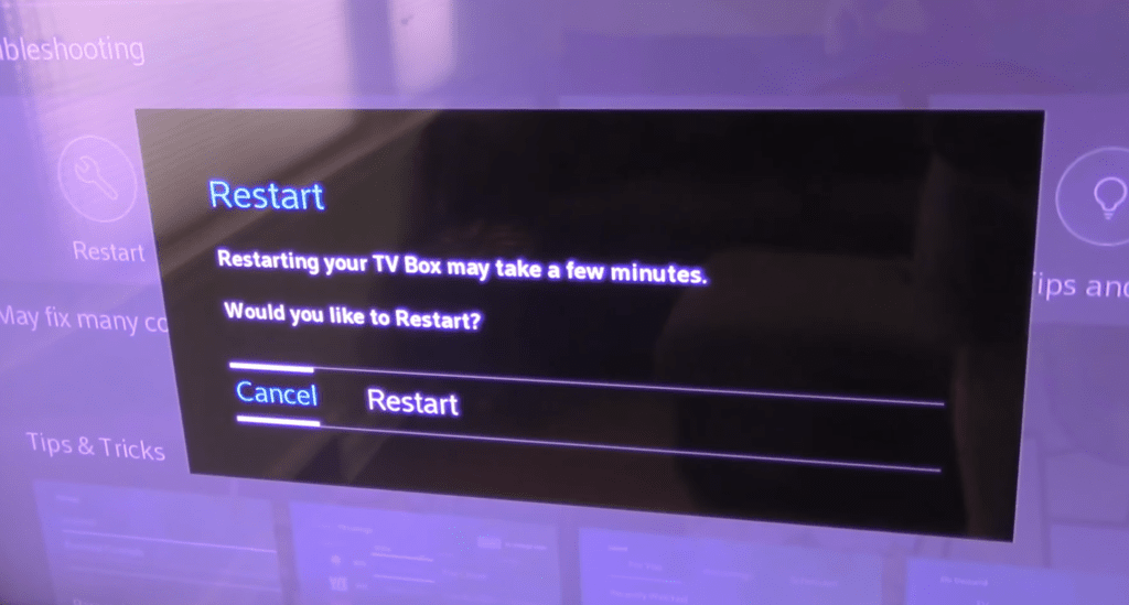 Photo of a prompt for restarting a cable box