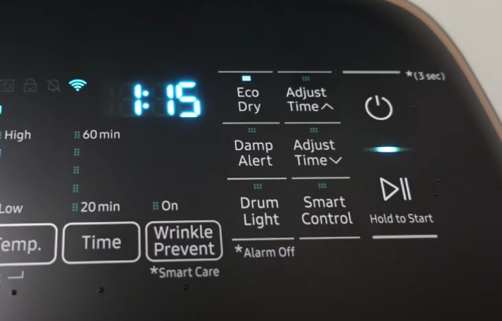 eco dry button on a Samsung dryer