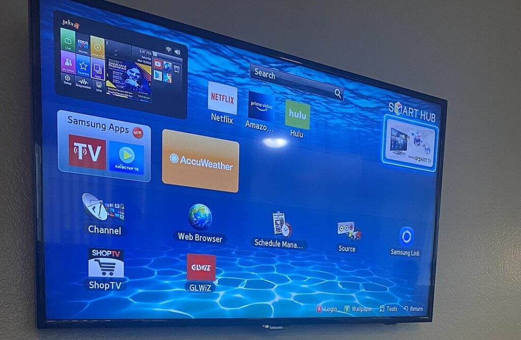 Samsung TV displayed on a wall