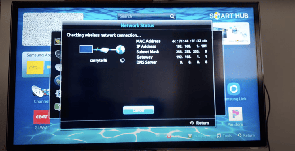 Checking the internet status of the internet in Samsung smart TV