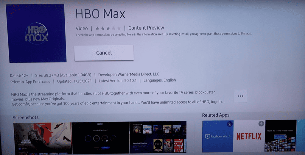 Updating HBO Max on the Samsung TV