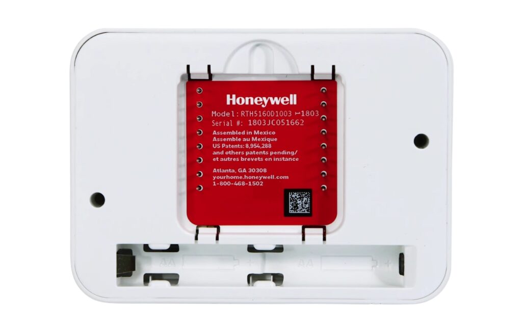 Back of a Honeywell thermostat showing the model number