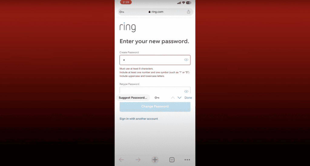 Changing your password on the Ring app