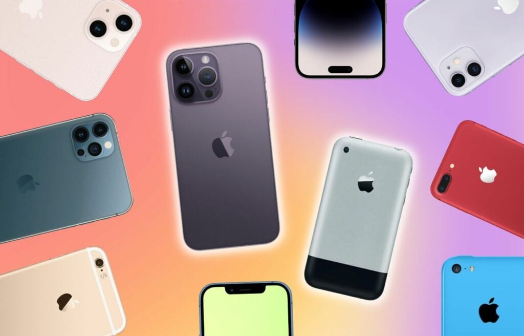 View of the back of the different iPhone models 