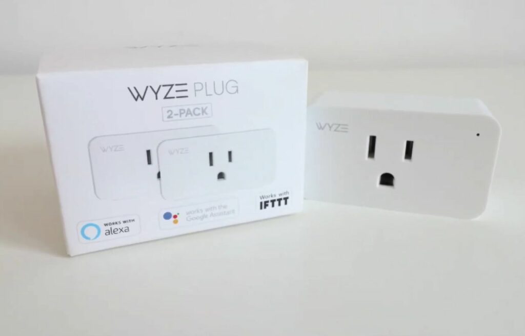 Wyze plug box and unit on a white table