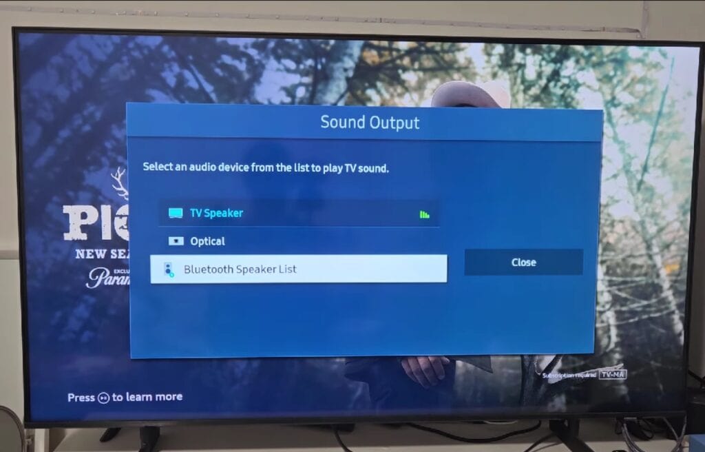Sound output settings on a Samsung TV