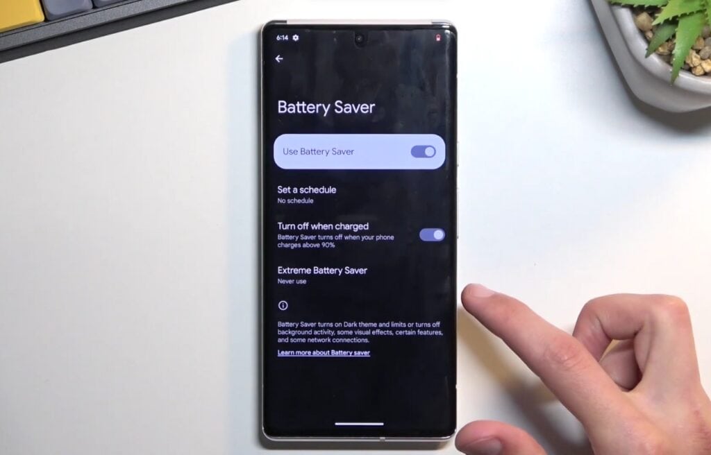 Battery saver mode on an android device