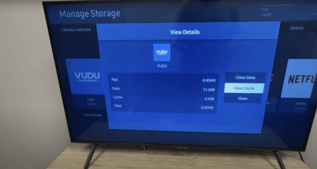 Clearing the cache of the app VUDU in Samsung TV