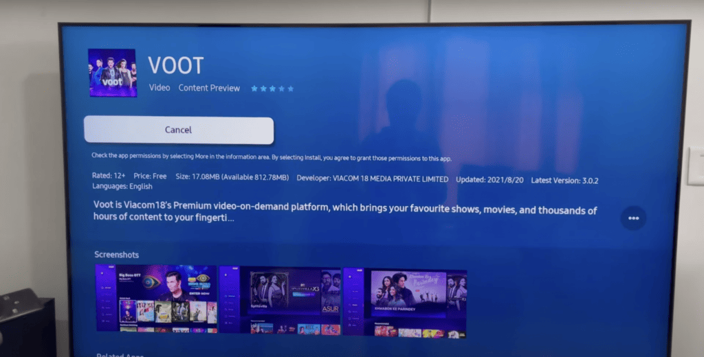 Uninstalling VOOT app on Samsung TV