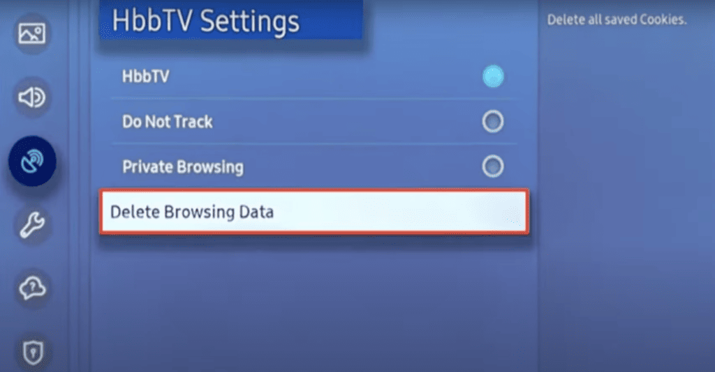 Deleting browsing data in Samsung TV