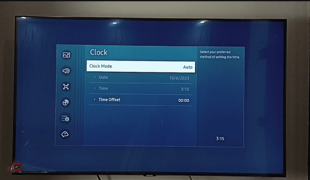 time and date settings on a Samsung TV