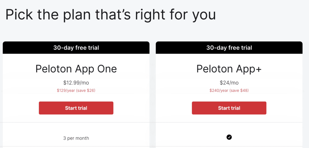Peloton app membership cost on the website