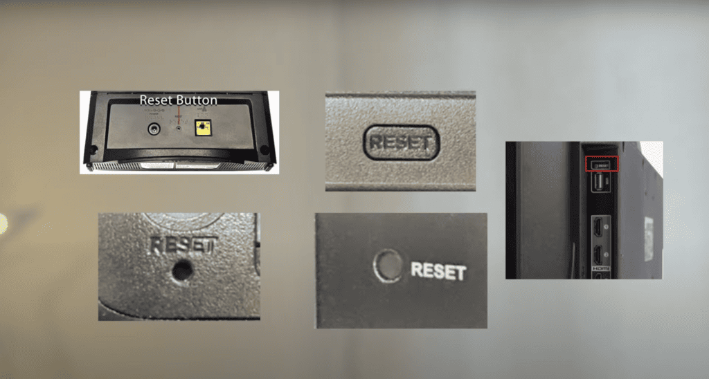 Reset buttons of the Toshiba TV