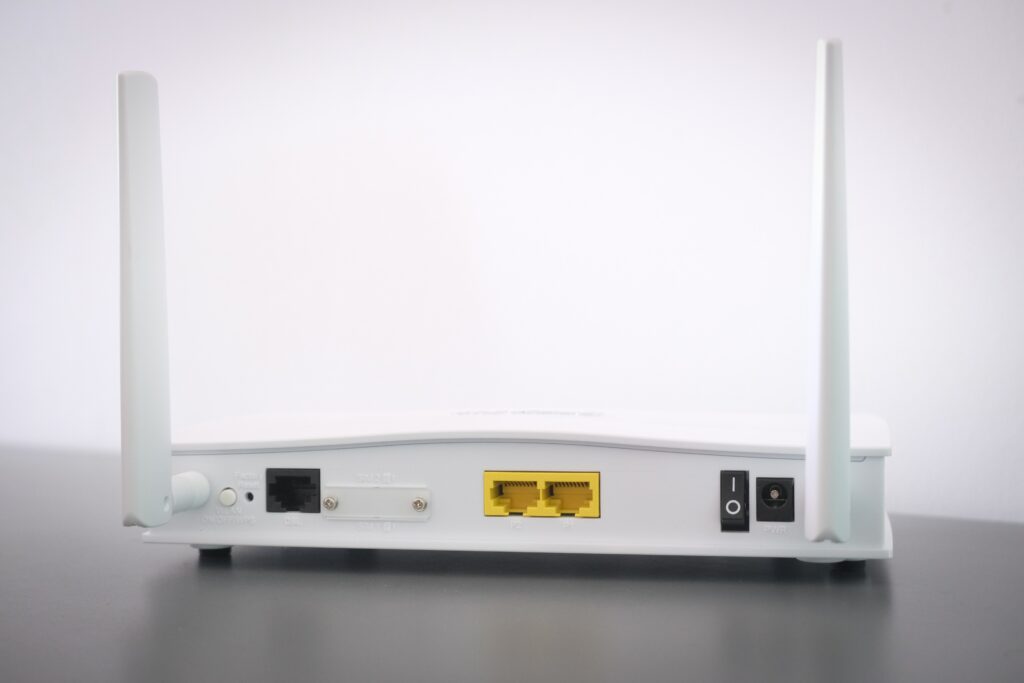 Back of a Wi-Fi router without power and LAN cables attached