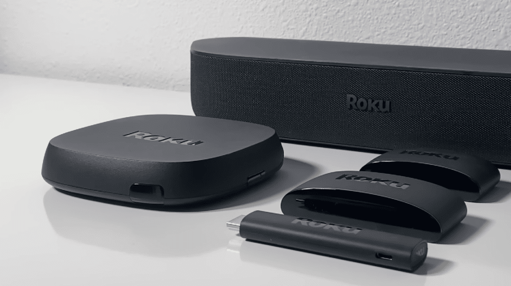 Different Roku streaming devices on a table