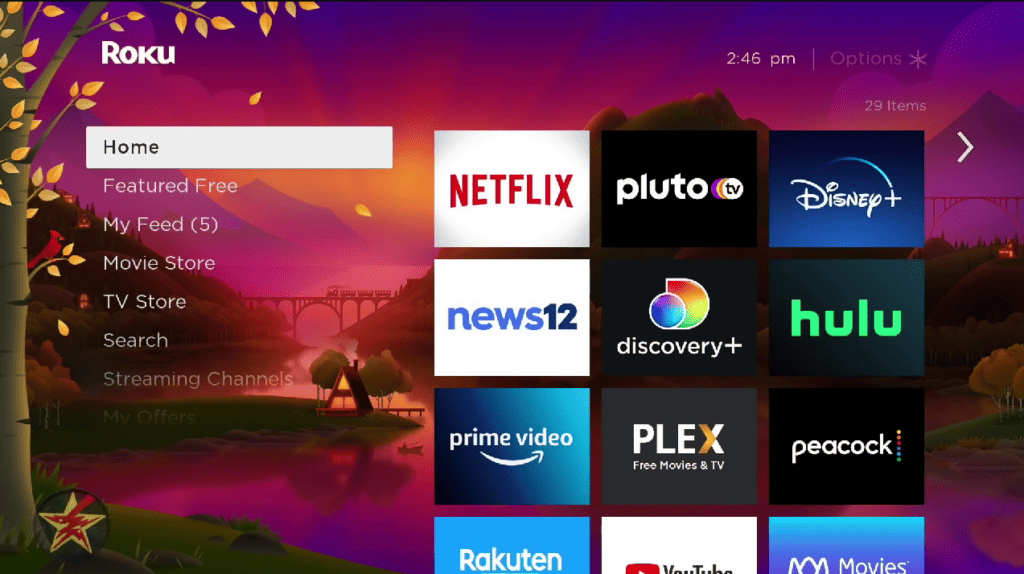 Home screen on a Roku TV showing different apps